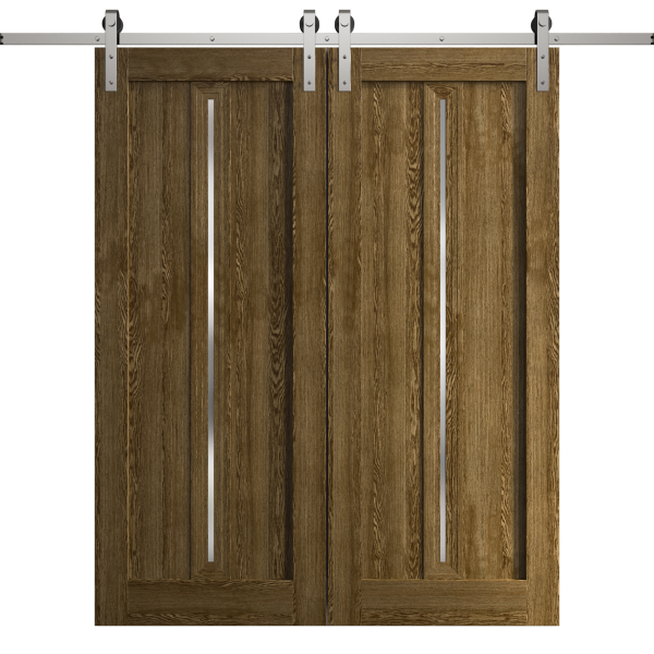 Modern Double Barn Door 36 x 80 inches | Ego 5014 Marble Oak | 13FT Silver Rail Track Set | Solid Panel Interior Doors