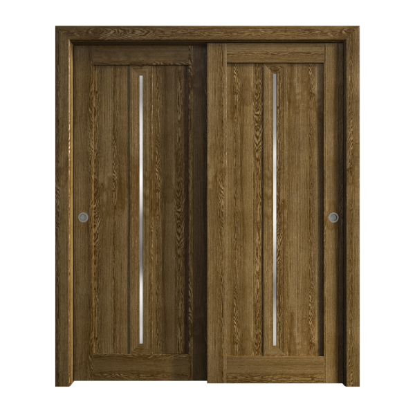 Sliding Closet Bypass Doors 84 x 84 inches | Ego 5014 Marble Oak | Rails Hardware Set | Wood Solid Bedroom Wardrobe Doors