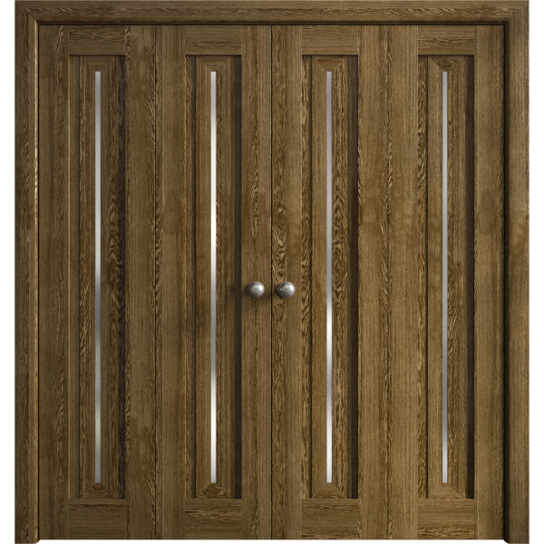 Sliding Closet Double Bi-fold Doors 72 x 80 inches | Ego 5014 Marble Oak | Sturdy Tracks Moldings Trims Hardware Set | Wood Solid Bedroom Wardrobe Doors