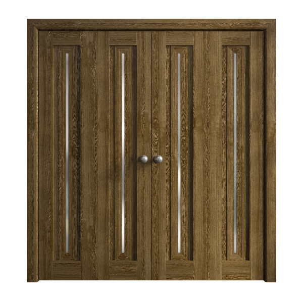 Sliding Closet Double Bi-fold Doors 72 x 80 inches | Ego 5014 Marble Oak | Sturdy Tracks Moldings Trims Hardware Set | Wood Solid Bedroom Wardrobe Doors