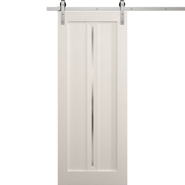 Modern Barn Door 18 x 80 inches | Ego 5014 Painted White Oak | 6.6FT Silver Rail Track Heavy Hardware Set | Solid Panel Interior Doors