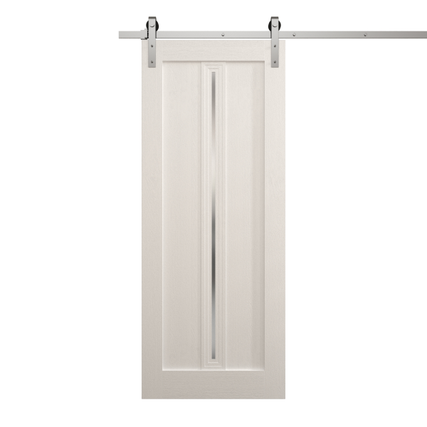 Modern Barn Door 18 x 80 inches | Ego 5014 Painted White Oak | 6.6FT Silver Rail Track Heavy Hardware Set | Solid Panel Interior Doors