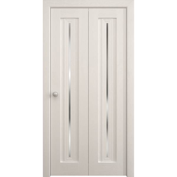 Sliding Closet Bi-fold Doors 36 x 80 inches | Ego 5014 Painted White Oak | Sturdy Tracks Moldings Trims Hardware Set | Wood Solid Bedroom Wardrobe Doors