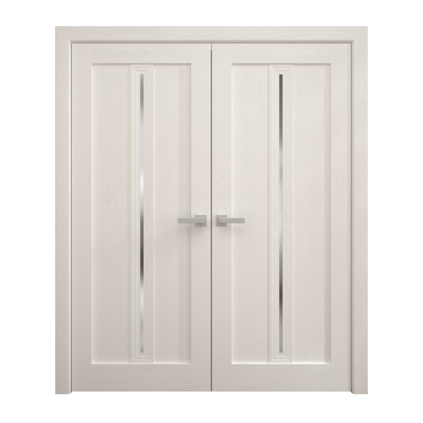 Interior Solid French Double Doors 36 x 80 inches | Ego 5014 Painted White Oak | Wood Interior Solid Panel Frame | Closet Bedroom Modern Doors
