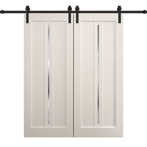 Modern Double Barn Door 36 x 80 inches | Ego 5014 Painted White Oak | 13FT Rail Track Set | Solid Panel Interior Doors