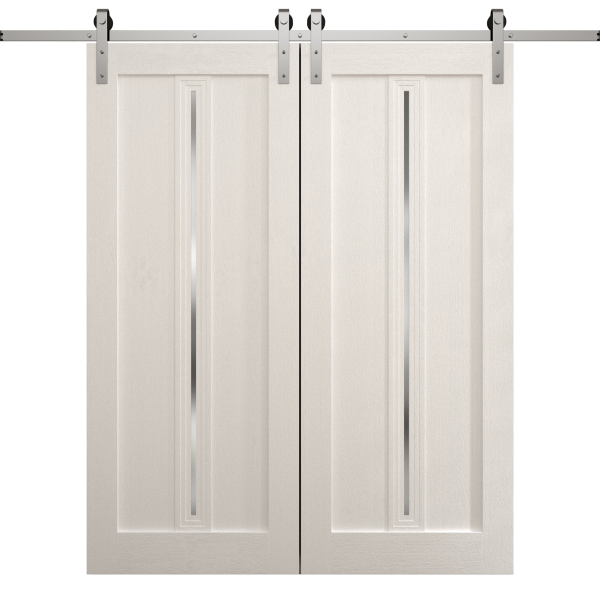 Modern Double Barn Door 36 x 80 inches | Ego 5014 Painted White Oak | 13FT Silver Rail Track Set | Solid Panel Interior Doors