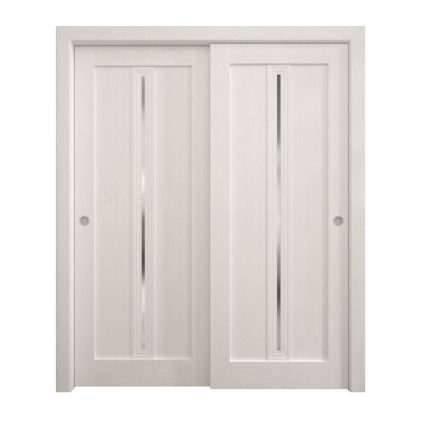 Sliding Closet Bypass Doors 36 x 80 inches | Ego 5014 Painted White Oak | Rails Hardware Set | Wood Solid Bedroom Wardrobe Doors