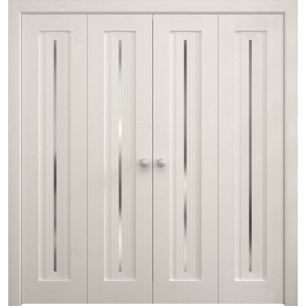Sliding Closet Double Bi-fold Doors 72 x 80 inches | Ego 5014 Painted White Oak | Sturdy Tracks Moldings Trims Hardware Set | Wood Solid Bedroom Wardrobe Doors