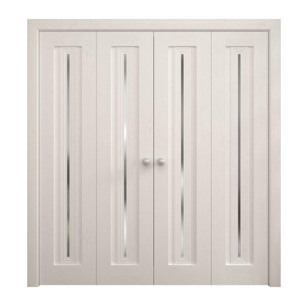Sliding Closet Double Bi-fold Doors 72 x 80 inches | Ego 5014 Painted White Oak | Sturdy Tracks Moldings Trims Hardware Set | Wood Solid Bedroom Wardrobe Doors