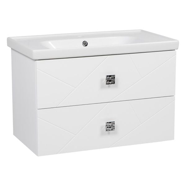 Modern Wall-Mount Bathroom Vanity with Washbasin | Picasso White Matte Collection | Non-Toxic Fire-Resistant MDF-32"