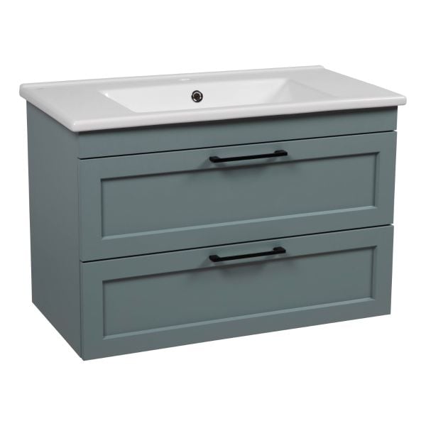 Modern Wall-Mount Bathroom Vanity with Washbasin | Palm Beach Green Matte Collection | Non-Toxic Fire-Resistant MDF-26"
