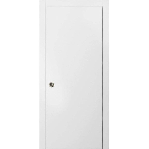 Sliding French Pocket Door with | Planum 0010 White Silk | Kit Trims Rail Hardware | Solid Wood Interior Bedroom Sturdy Doors