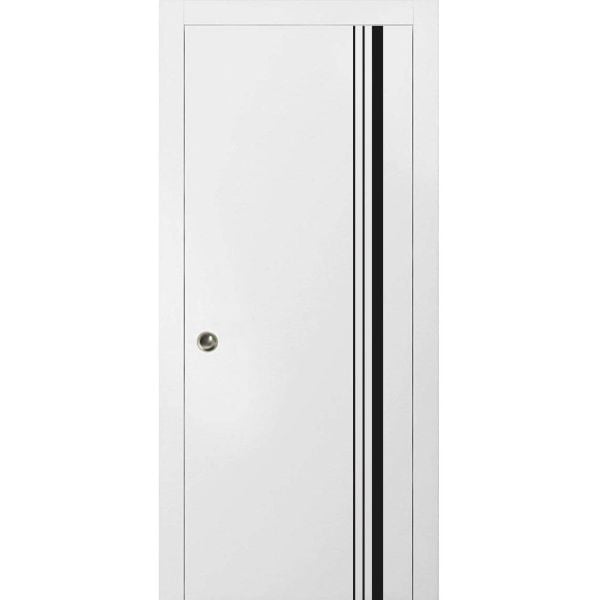 Sliding French Pocket Door with | Planum 0011 White Silk | Kit Trims Rail Hardware | Solid Wood Interior Bedroom Sturdy Doors-18" x 80"
