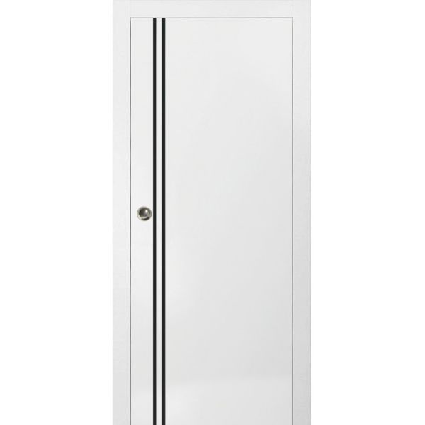 Sliding French Pocket Door with | Planum 0016 White Silk | Kit Trims Rail Hardware | Solid Wood Interior Bedroom Sturdy Doors