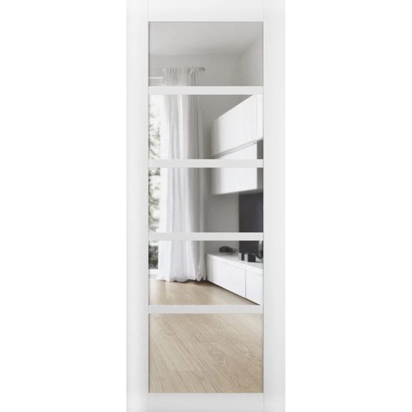 Slab Barn Door Panel | Quadro 4522 White Silk with Clear Glass | Sturdy Finished Doors | Pocket Closet Sliding-18" x 80"-Clear Glass