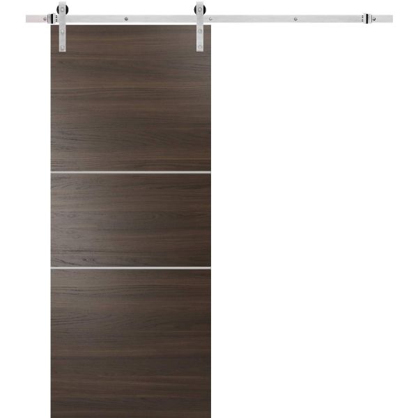Sturdy Barn Door with Hardware | Planum 0110 Chocolate Ash | 6.6FT Rail Hangers Heavy Set | Modern Solid Panel Interior Doors