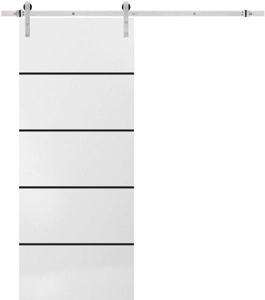 Sturdy Barn Door with Hardware | Planum 0015 White Silk | 6.6FT Rail Hangers Heavy Set | Modern Solid Panel Interior Doors