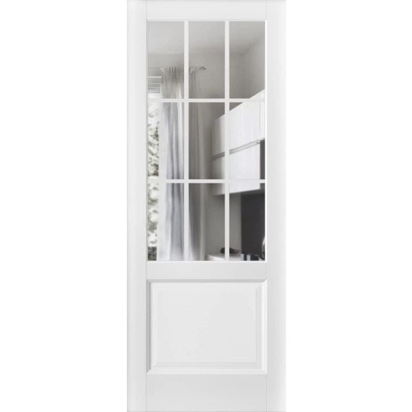 Slab Barn Door Panel | Felicia 3599 White Silk with Clear Glass | Sturdy Finished Doors | Pocket Closet Sliding