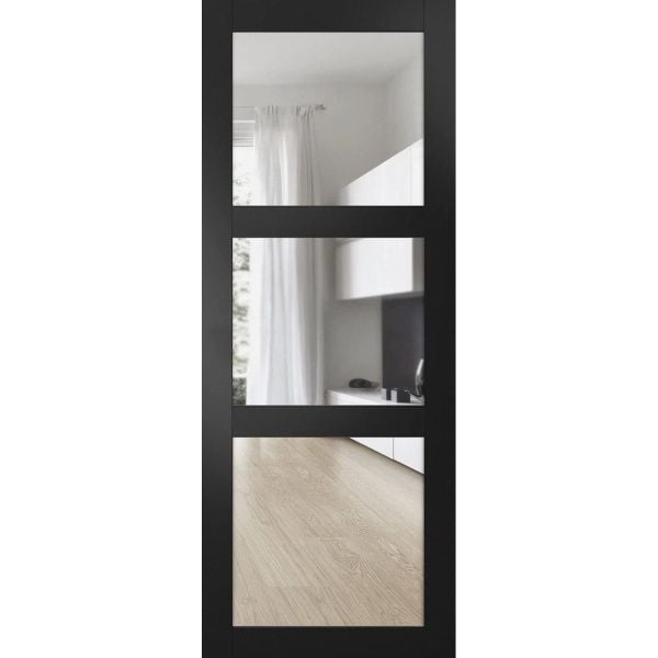 Slab Barn Door Panel | Lucia 2555 Matte Black with Clear Glass | Sturdy Finished Doors | Pocket Closet Sliding