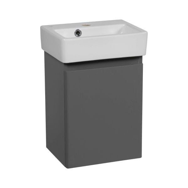 Modern Wall-Mounted Bathroom MINI-Vanity with Washbasin | Comfort Gray Matte Collection | Non-Toxic Fire-Resistant MDF
