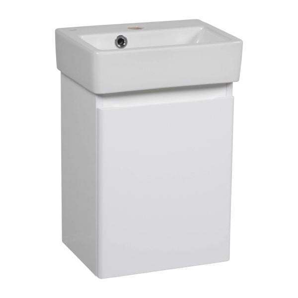 Modern Wall-Mounted Bathroom MINI-Vanity with Washbasin | Comfort White High Gloss Collection | Non-Toxic Fire-Resistant MDF