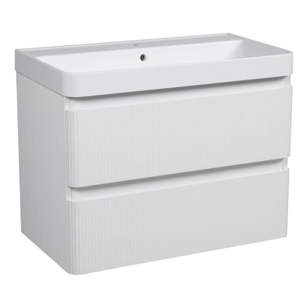 Modern Wall-Mounted Bathroom Vanity with Washbasin | Luxury White Matte Collection | Non-Toxic Fire-Resistant MDF
