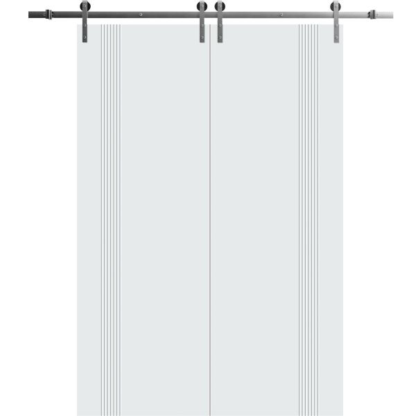 Modern Double Barn Door 64 x 80 inches | BASIC 0111 Arctic White | 13FT Silver Rail Track Set | Solid Panel Interior Doors