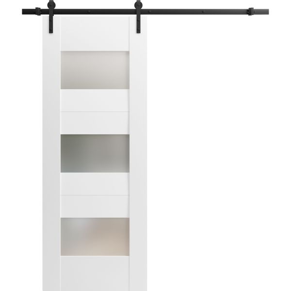 Modern Barn Door / Sete 6003 White Silk with Frosted Glass / 6.6FT Rail Track Heavy Hardware Set / Solid Panel Interior Doors