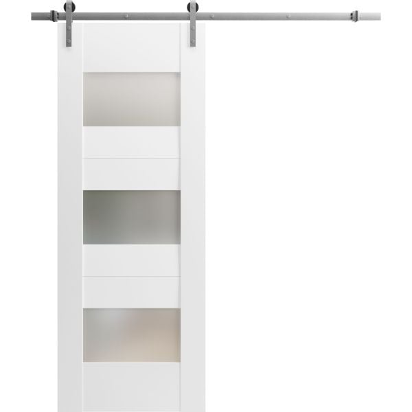 Modern Barn Door with Hardware / Sete 6003 White Silk with Frosted Glass / Stainless Steel 6.6FT Rail Track Set / Solid Panel Interior Doors