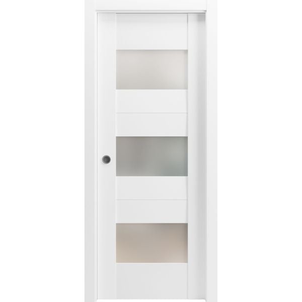 Sliding Pocket Door with Opaque Glass / Sete 6003 White Silk / Kit Rail Hardware / MDF Interior Bedroom Modern Doors