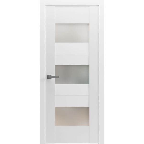 Solid French Door Opaque Glass / Sete 6003 White Silk / Single Regular Panel Frame Handle / Bathroom Bedroom Modern Doors -18" x 80"-Butterfly