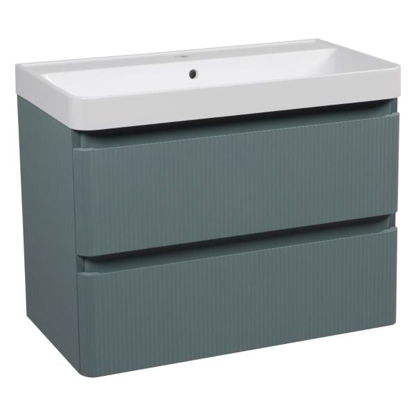 Modern Wall-Mounted Bathroom Vanity with Washbasin | Luxury Green Matte Collection | Non-Toxic Fire-Resistant MDF