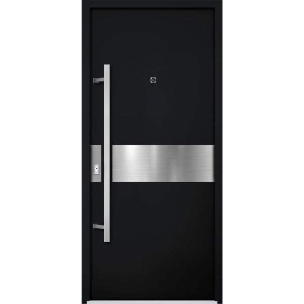 Front Exterior Prehung Steel Door / Deux 6072 Black Enamel / Entry Metal Modern Painted W36" x H80" Right hand Inswing