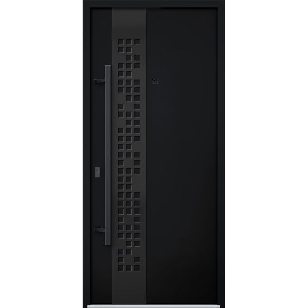 Front Exterior Prehung Steel Door / Deux 6078 Black Enamel / Entry Metal Modern Painted W36" x H80" Right hand Inswing