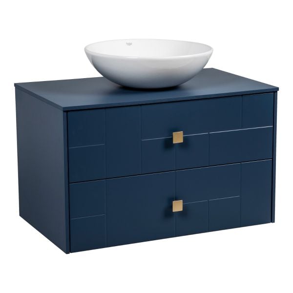Modern Wall-Mount Bathroom Vanity with Washbasin | Dune Blue Matte Collection | Non-Toxic Fire-Resistant MDF