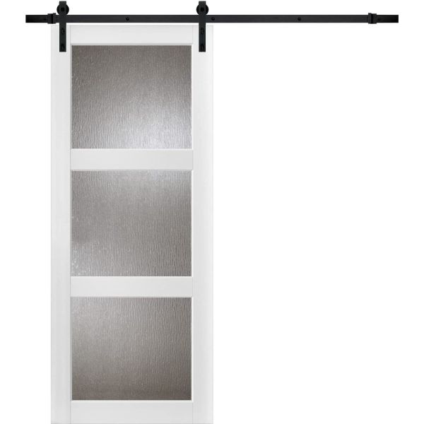 Sliding Barn Door with Hardware | Lucia 2588 White Silk with Mirror | 6.6FT Rail Hangers Sturdy Set | Lite Wooden Solid Panel Interior Doors -18" x 80"-Rain Glass-Black Rail