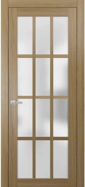 Solid French Door Frosted Glass | Felicia 3312 Honey Ash 36" x 80" | Single Regular Panel Frame Trims Handle | Bathroom Bedroom Sturdy Doors