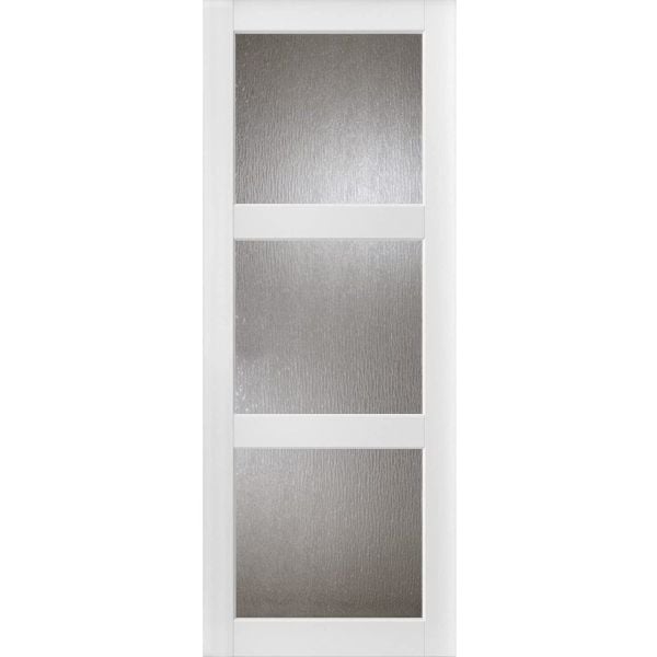 Slab Barn Door Panel | Lucia 2588 White Silk with Rain Glass | Sturdy Finished Doors | Pocket Closet Sliding