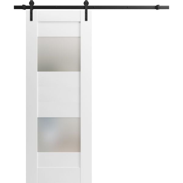 Modern Barn Door 2 Lites / Sete 6222 White Silk with Frosted Glass / 6.6FT Rail Track Heavy Hardware Set / Solid Panel Interior Doors