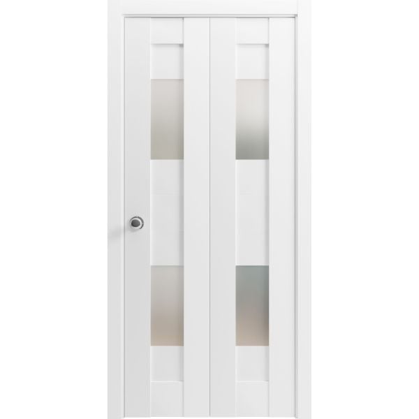 Sliding Closet Bi-fold Doors | Sete 6222 White Silk | Sturdy Tracks Moldings Trims Hardware Set | Wood Solid Bedroom Wardrobe Doors 