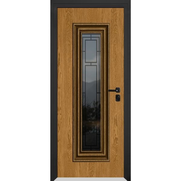 Front Exterior Prehung Steel Door / Ballucio 6644 Natural Oak / Entry Metal Modern Painted W36" x H80" Left hand