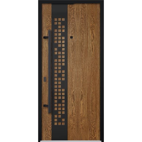 Front Exterior Prehung Steel Door / Deux 6678 Natural Oak / Entry Metal Modern Painted W36" x H80" Right hand Inswing