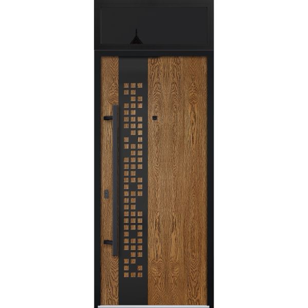 Front Exterior Prehung Steel Door / Deux 6678 Natural Oak / Transom Window Sidelite / Entry Metal Modern Painted W36" x H80+16" Right hand Inswing
