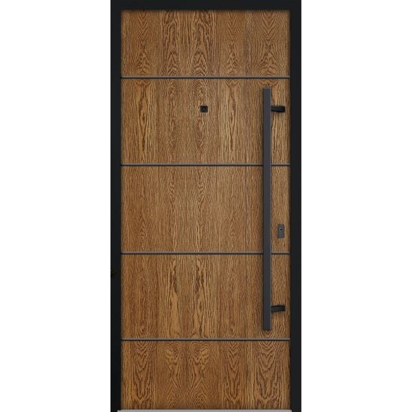 Front Exterior Prehung Steel Door / Deux 6683 Natural Oak / Entry Metal Modern Painted W36" x H80" Left hand Inswing