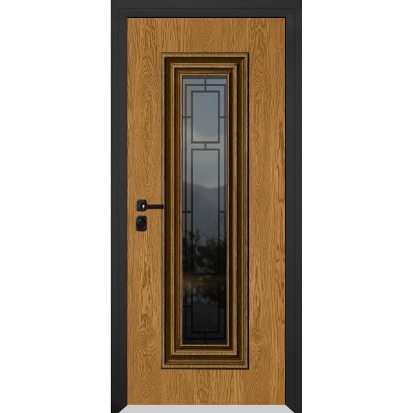 Front Exterior Prehung Steel Door / Ballucio 6644 Natural Oak / Entry Metal Modern Painted W36" x H80" Right hand