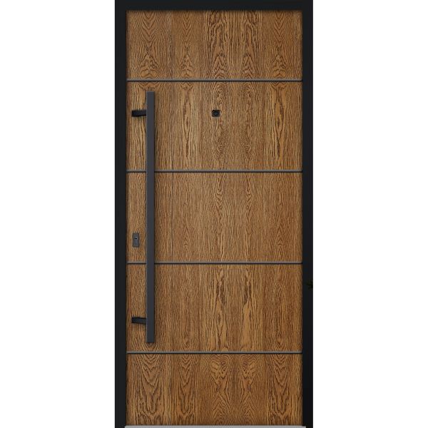 Front Exterior Prehung Steel Door / Deux 6683 Natural Oak / Entry Metal Modern Painted W36" x H80" Right hand Inswing