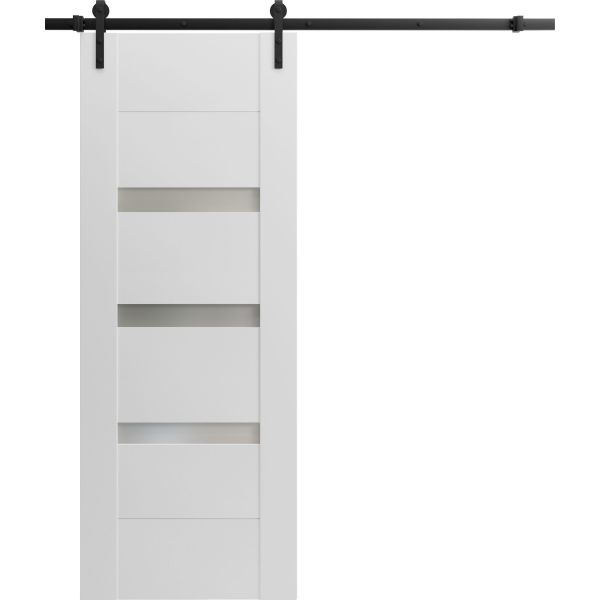 Modern Barn Door / Sete 6900 White Silk with Frosted Glass / 6.6FT Rail Track Heavy Hardware Set / Solid Panel Interior Doors