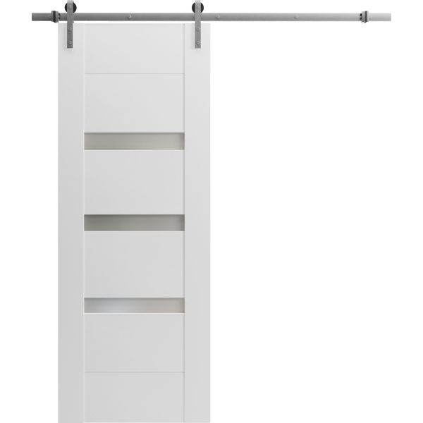 Modern Barn Door with Hardware / Sete 6900 White Silk with Frosted Glass / 6.6FT Rail Track Set / Solid Panel Interior Doors