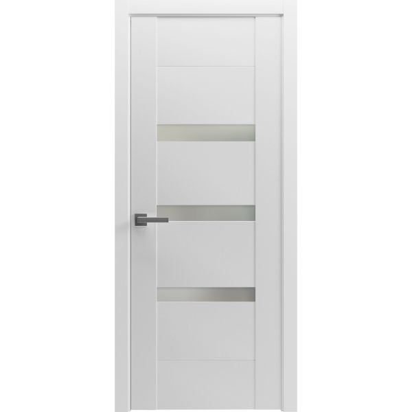 Solid French Door Opaque Glass / Sete 6900 White Silk / Single Regular Panel Frame Handle / Bathroom Bedroom Modern Doors -18" x 80"-Butterfly