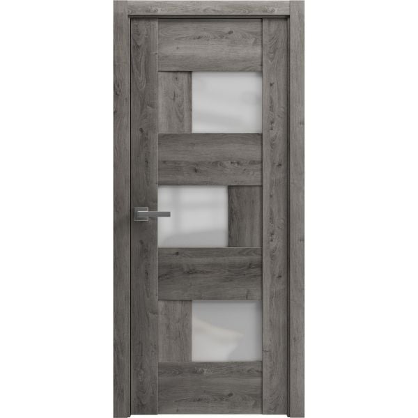 Solid French Door | Sete 6933 Nebraska Grey with Frosted Glass | Single Regular Panel Frame Trims Handle | Bathroom Bedroom Sturdy Doors 